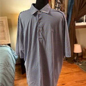 Navy and White Striped Polo Shirt